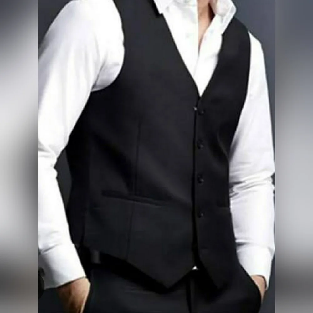 NWT Men's Black Suit Vest K.keenly Xl Button Up Front Adjustable Back 2 Pocket